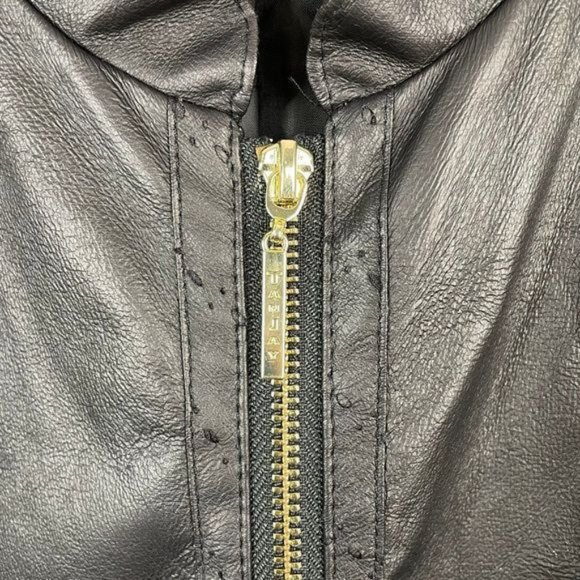 TanJay ?Full Zip Faux?Leather Jacket Black Perforated Seams Lightweight - Picture 2 of 5